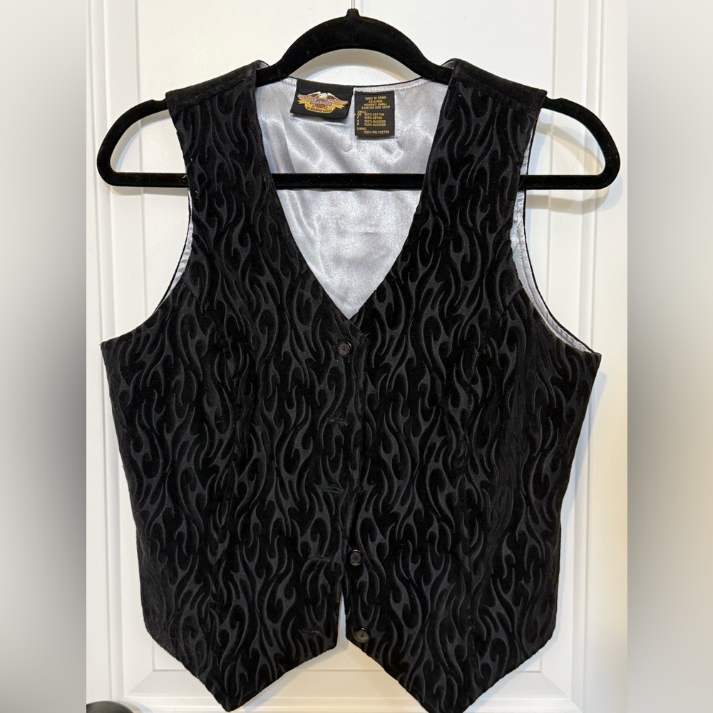 Harley-Davidson Women's Black and Silver Flame Vest